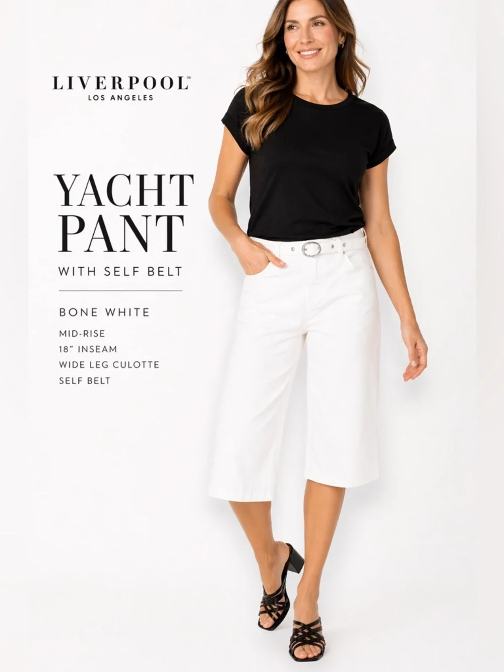 NWT $98 Liverpool Los Angeles Yacht Pant w/ Self Belt – Bone White